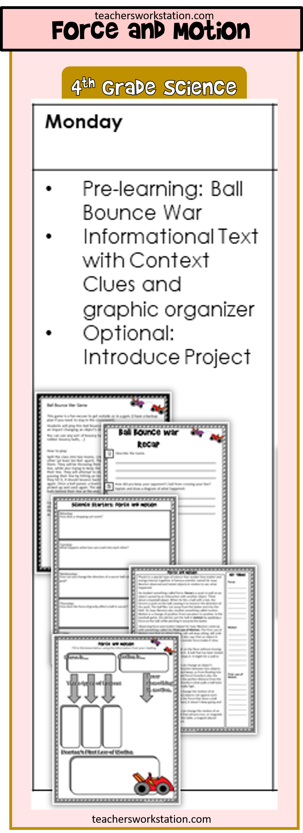 Week 9 Science Lessons Force And Motion 4th Grade Teacher S